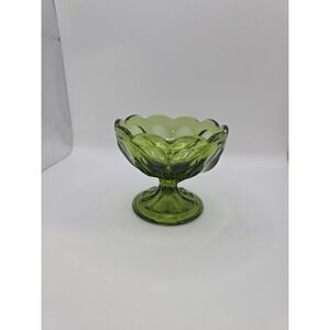 Vintage Anchor Hocking Fairfield Green Glass Footed Compote Dish